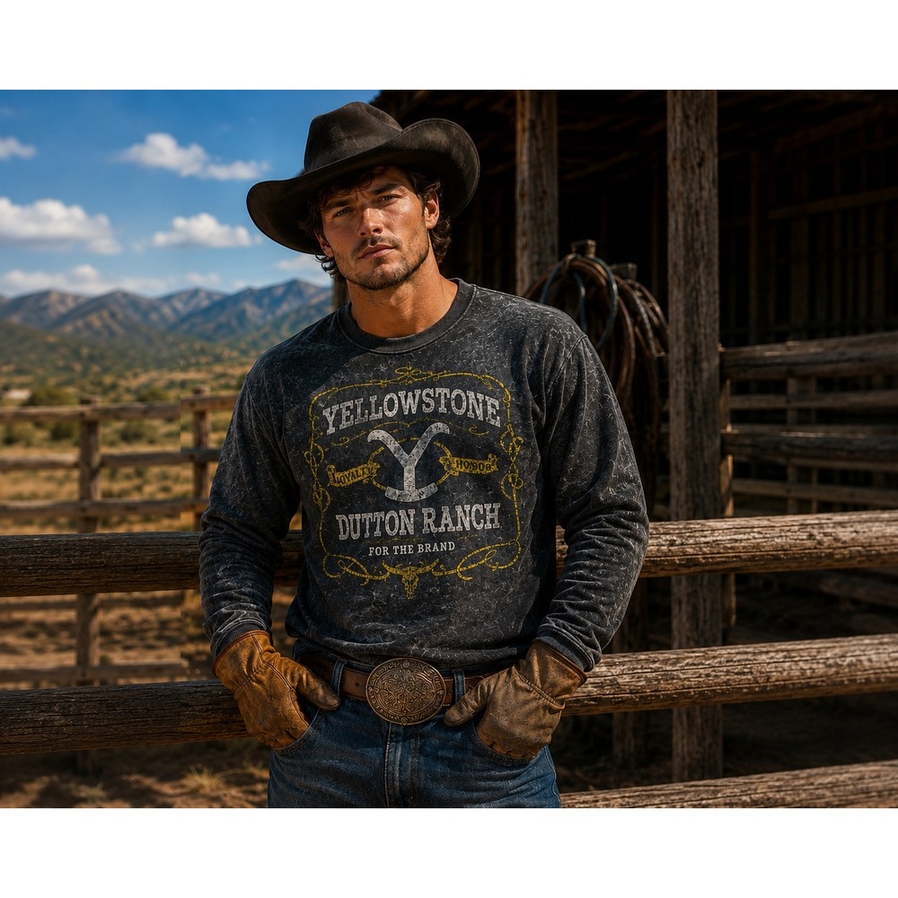 Yellowstone Dutton Ranch Graphic Sweatshirt Mens 2XL Charcoal Grey Acid Wash NWT